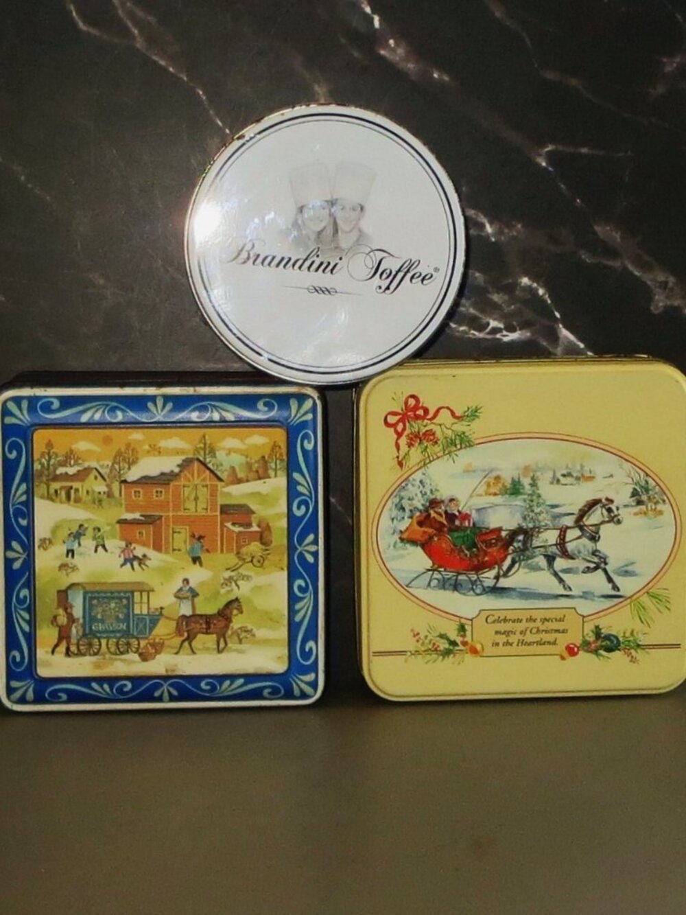 Set Of 3 Decorative Tins Sleigh Ride Farm Scene Storage Decor